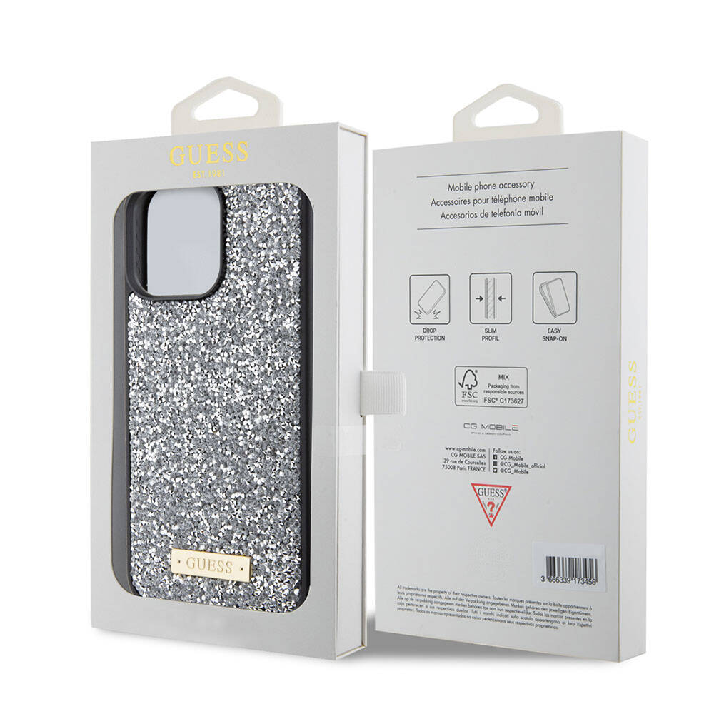 Guess iPhone 15 Pro Max Orjinal Lisanslı Taşlı Arka Yüzey Metal Yazı Logolu Telefon Kılıfı - 20