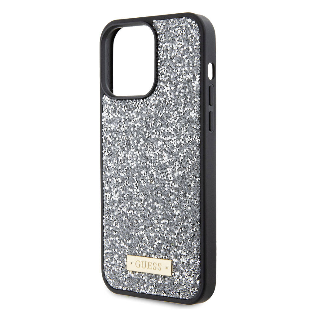 Guess iPhone 15 Pro Max Orjinal Lisanslı Taşlı Arka Yüzey Metal Yazı Logolu Telefon Kılıfı - 21