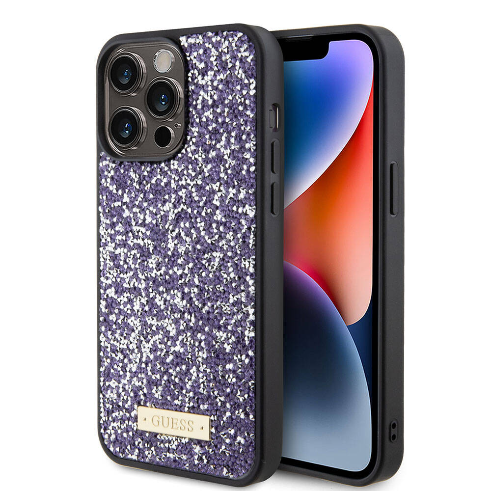 Guess iPhone 15 Pro Max Orjinal Lisanslı Taşlı Arka Yüzey Metal Yazı Logolu Telefon Kılıfı - 22