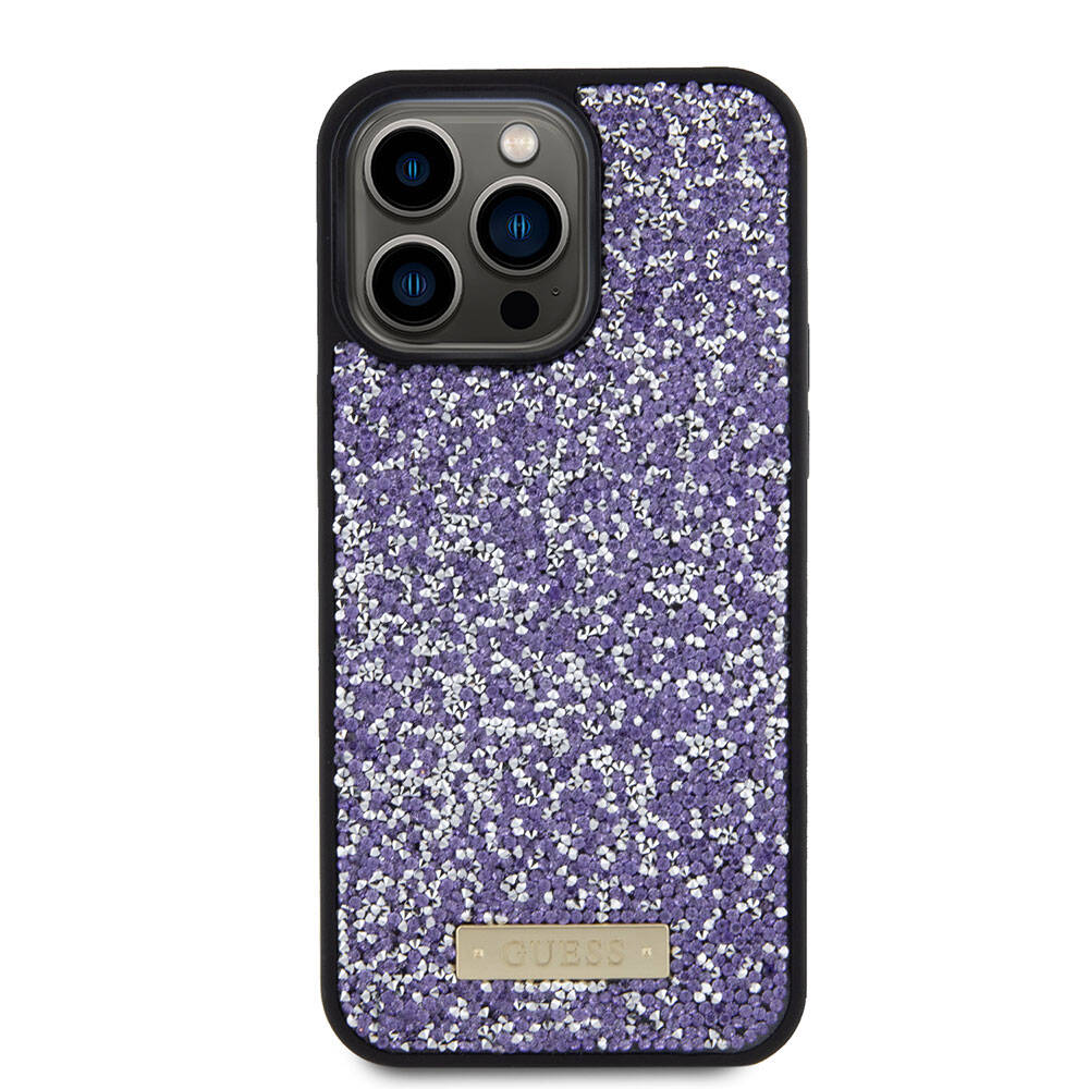 Guess iPhone 15 Pro Max Orjinal Lisanslı Taşlı Arka Yüzey Metal Yazı Logolu Telefon Kılıfı - 24