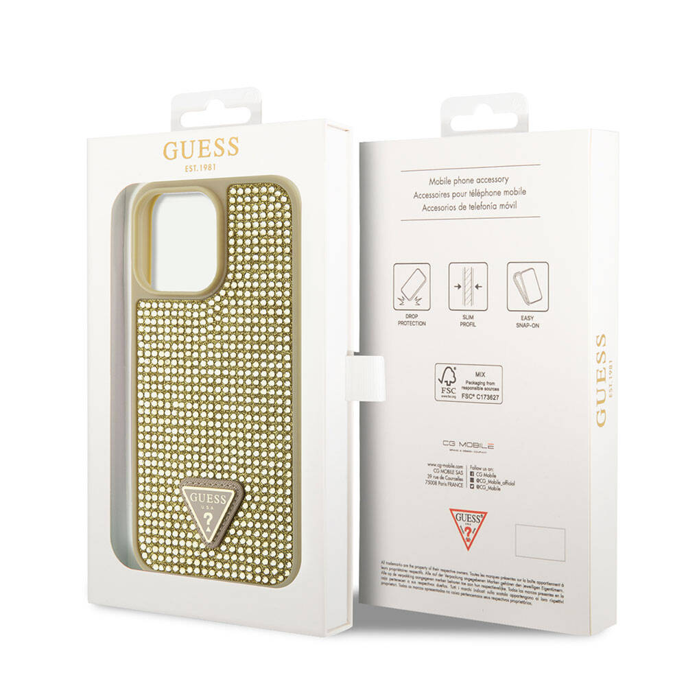 Guess iPhone 15 Pro Max Orjinal Lisanslı Taşlı Arka Yüzey Üçgen Logolu Telefon Kılıfı - 8