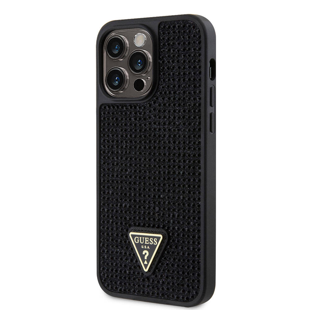 Guess iPhone 15 Pro Max Orjinal Lisanslı Taşlı Arka Yüzey Üçgen Logolu Telefon Kılıfı - 9