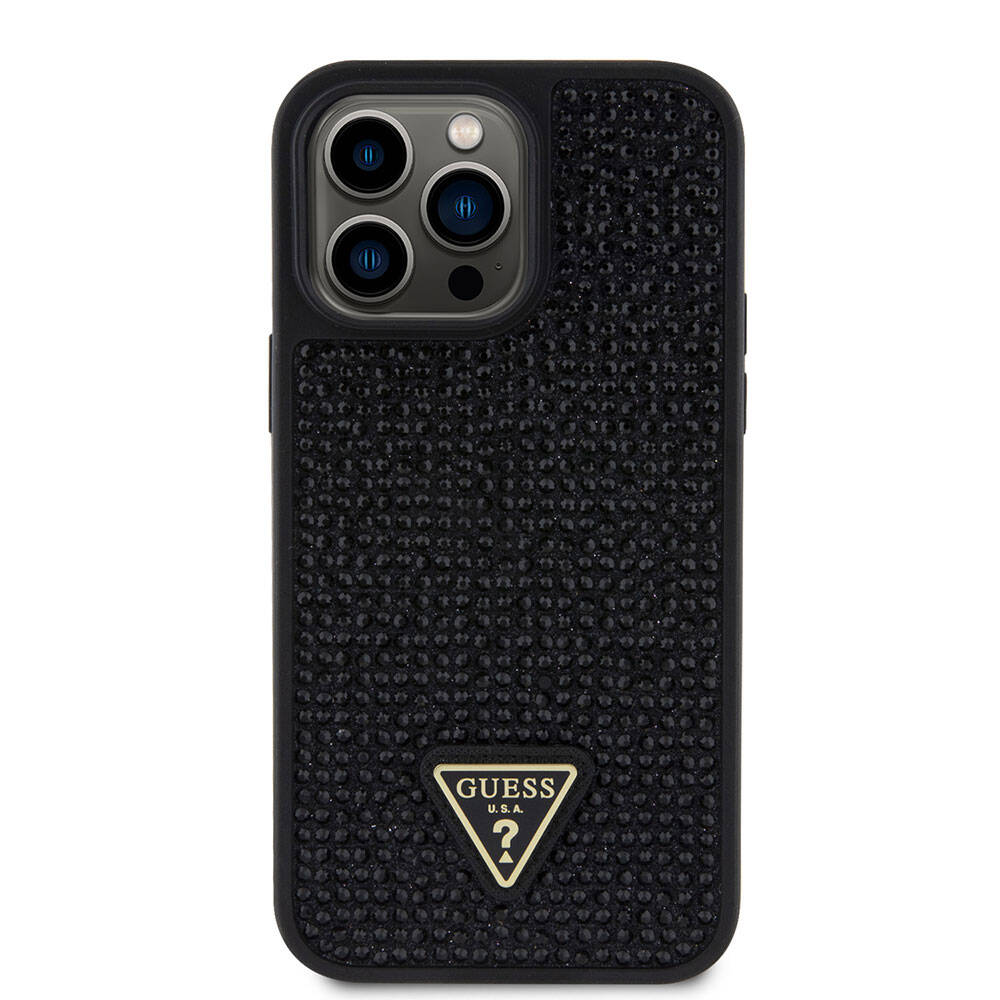 Guess iPhone 15 Pro Max Orjinal Lisanslı Taşlı Arka Yüzey Üçgen Logolu Telefon Kılıfı - 10