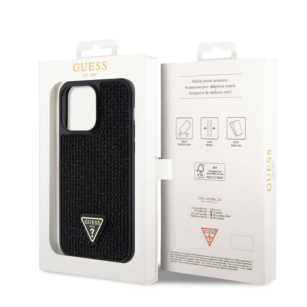 Guess iPhone 15 Pro Max Orjinal Lisanslı Taşlı Arka Yüzey Üçgen Logolu Telefon Kılıfı - 15