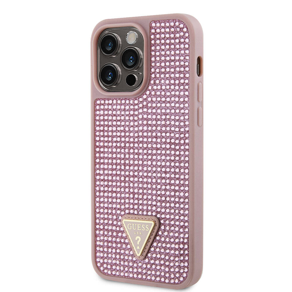 Guess iPhone 15 Pro Max Orjinal Lisanslı Taşlı Arka Yüzey Üçgen Logolu Telefon Kılıfı - 16
