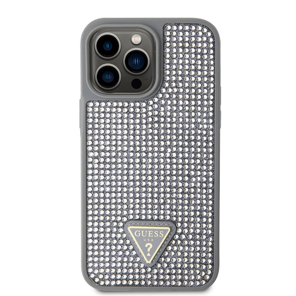 Guess iPhone 15 Pro Max Orjinal Lisanslı Taşlı Arka Yüzey Üçgen Logolu Telefon Kılıfı - 24