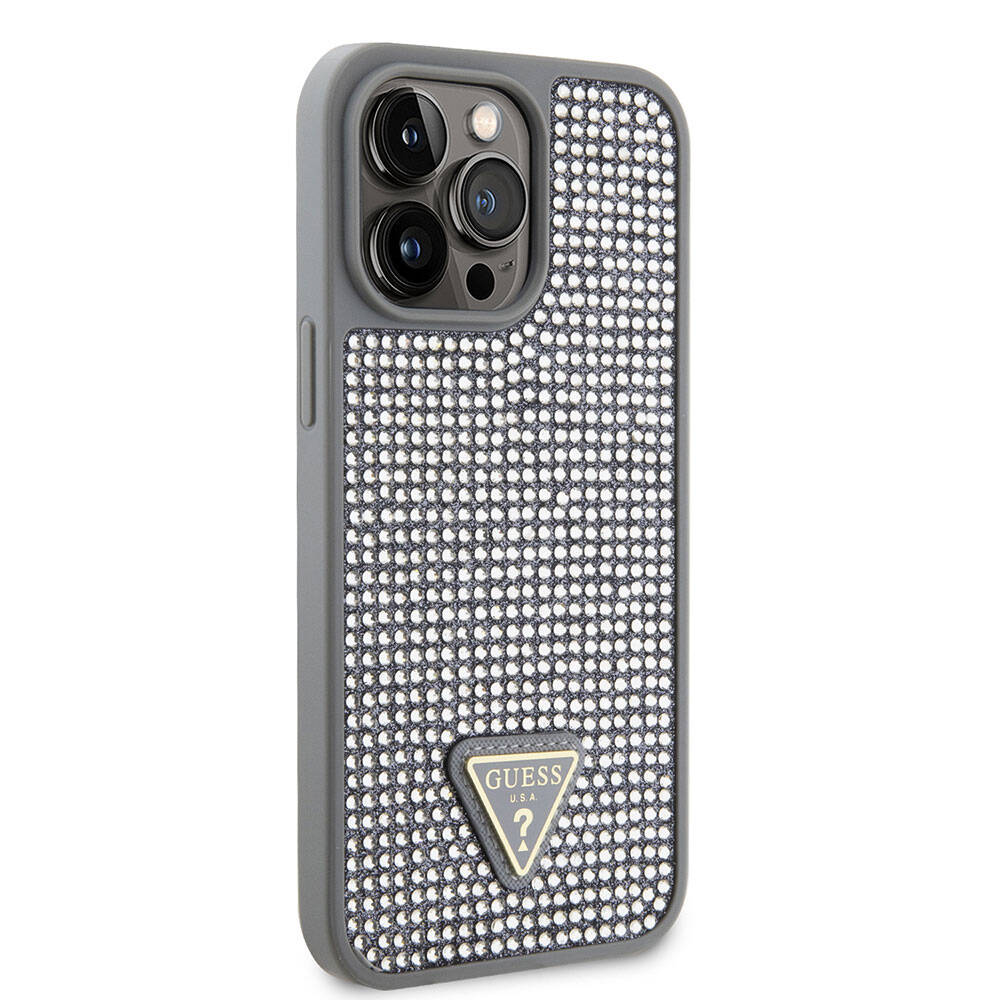 Guess iPhone 15 Pro Max Orjinal Lisanslı Taşlı Arka Yüzey Üçgen Logolu Telefon Kılıfı - 25