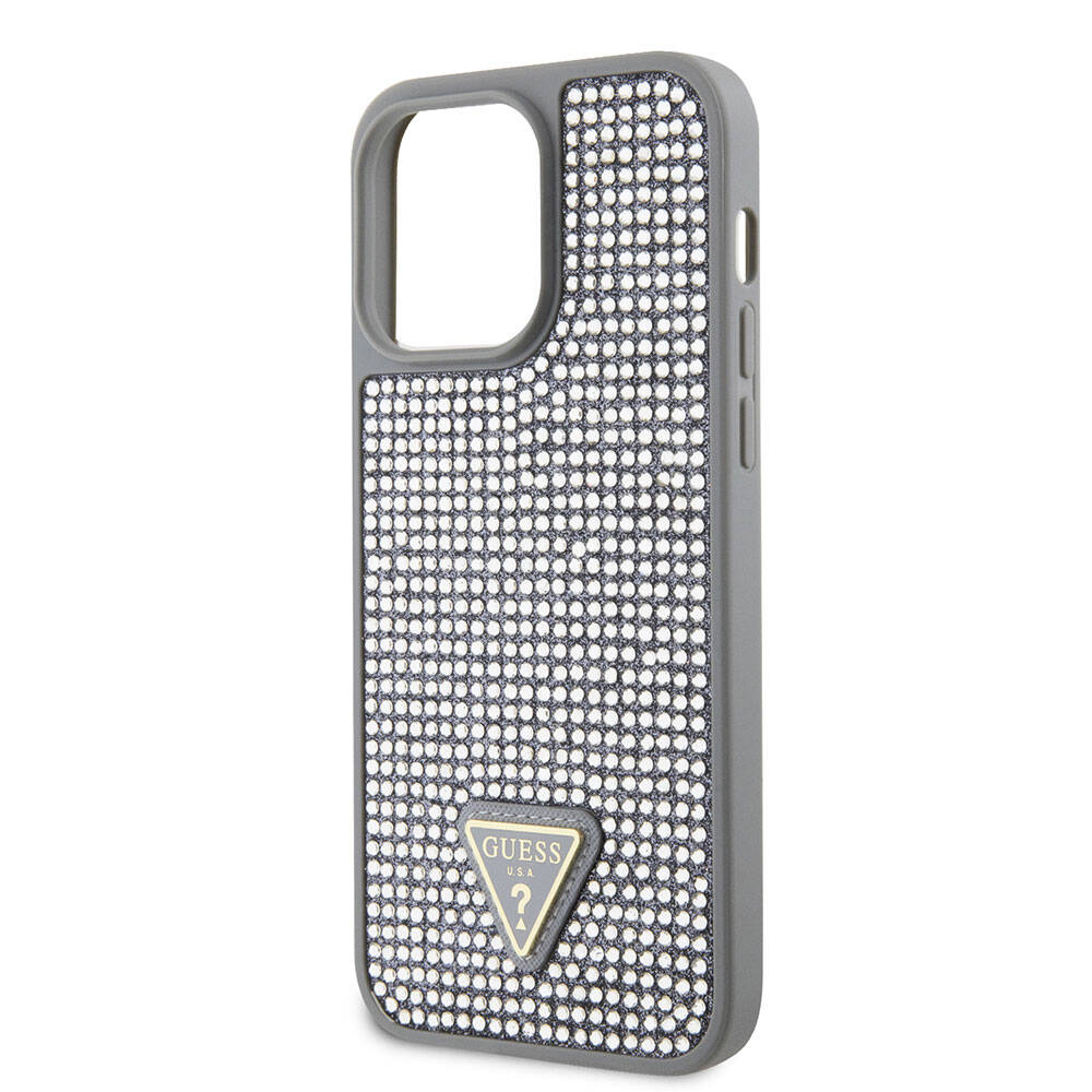 Guess iPhone 15 Pro Max Orjinal Lisanslı Taşlı Arka Yüzey Üçgen Logolu Telefon Kılıfı - 27