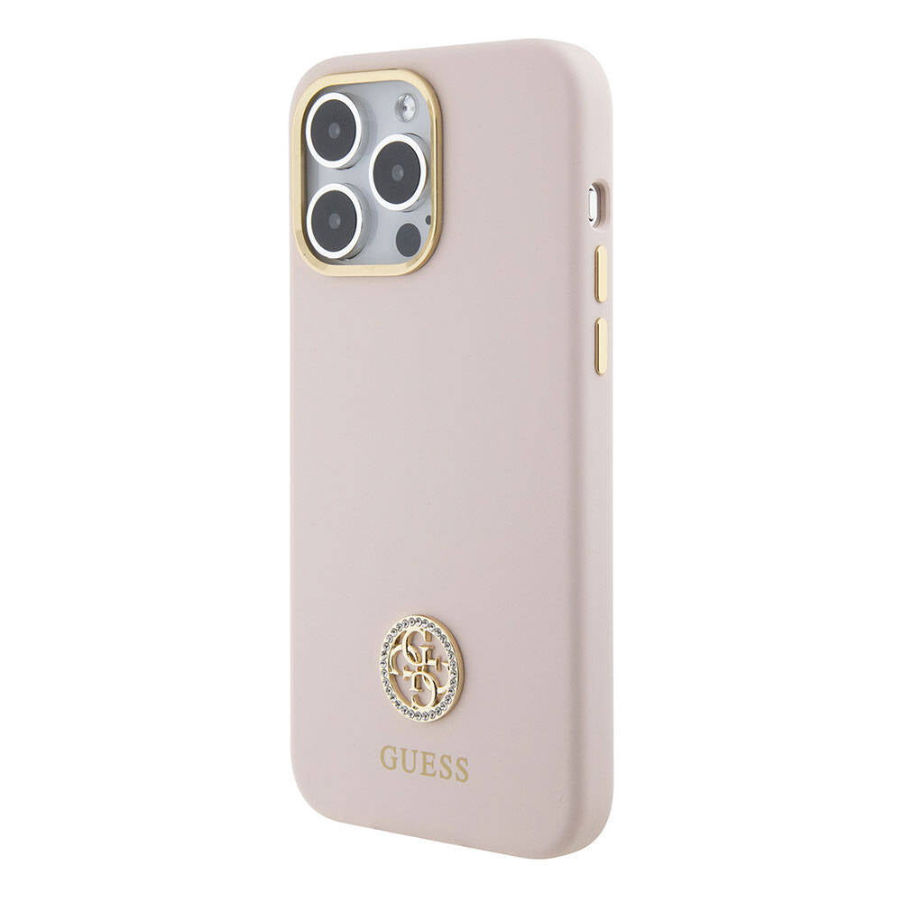 Guess iPhone 15 Pro Max Orjinal Lisanslı Yazı ve Taşlı 4G Logolu Metal Kamera Çerçeveli Silikon Telefon Kılıfı - 2