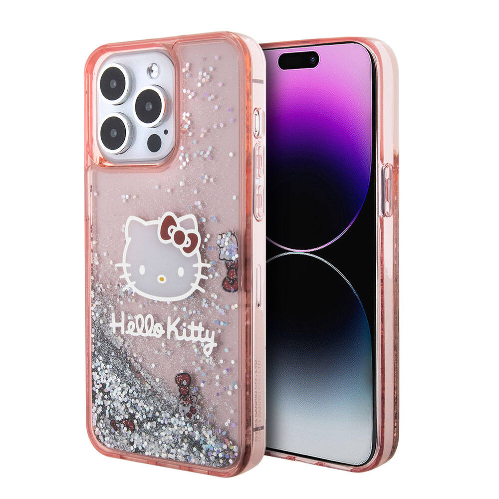 Hello Kitty iPhone 15 Pro Max Orjinal Lisanslı İkonik Sıvılı Glitter Telefon Kılıfı