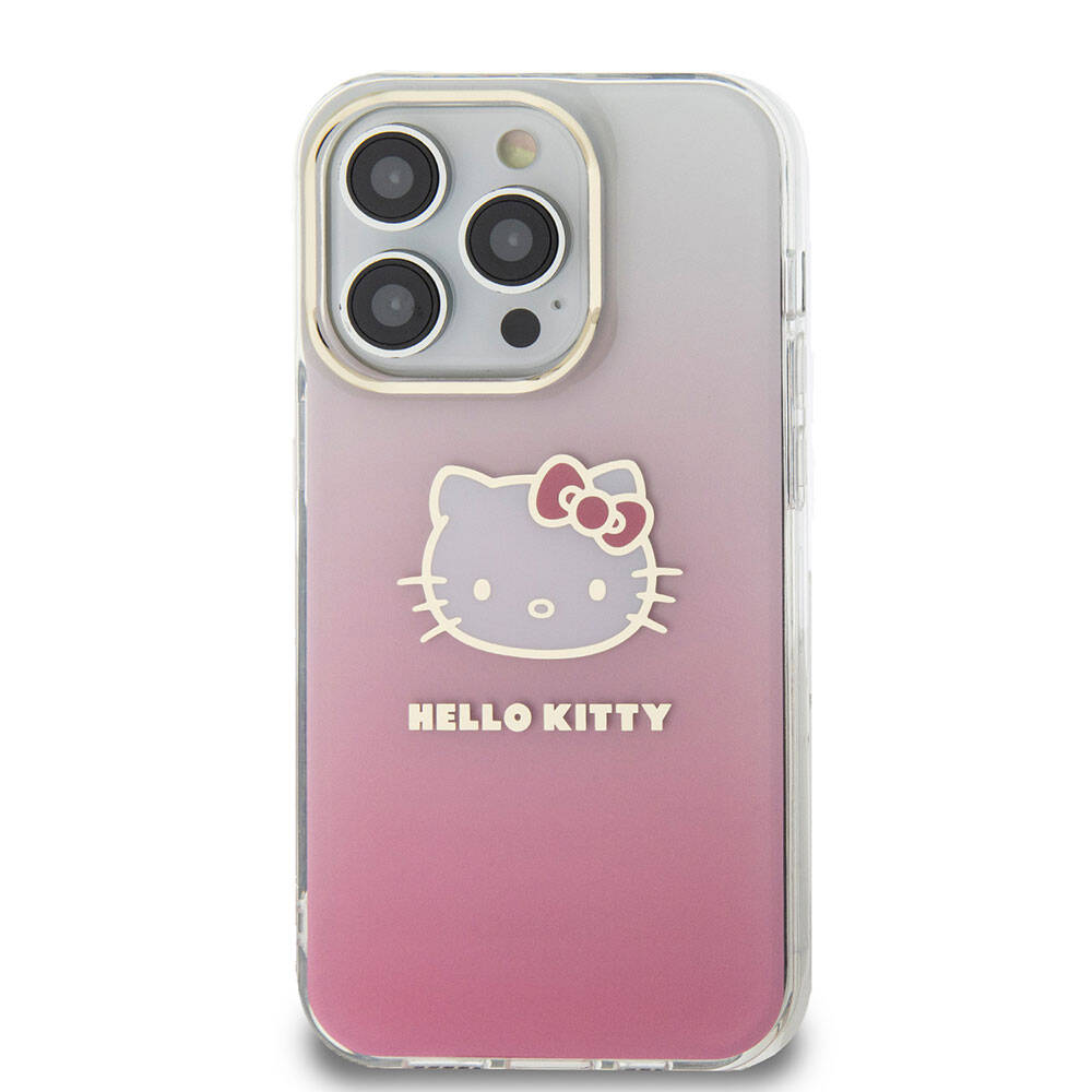 Hello Kitty iPhone 15 Pro Max Orjinal Lisanslı Yazı ve İkonik Logolu Elektroplating Kaplama Gradyan Kılıf
