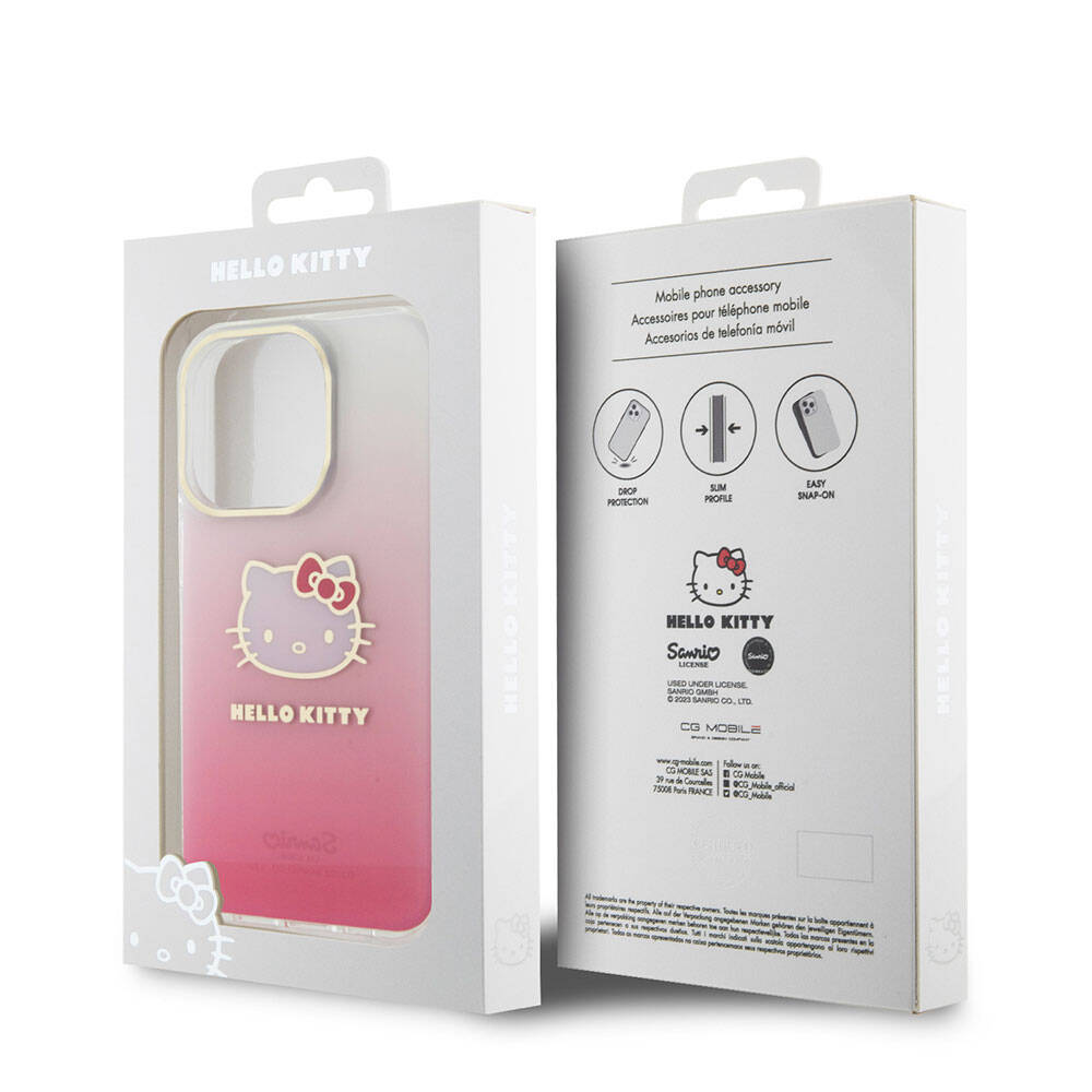 Hello Kitty iPhone 15 Pro Max Orjinal Lisanslı Yazı ve İkonik Logolu Elektroplating Kaplama Gradyan Kılıf