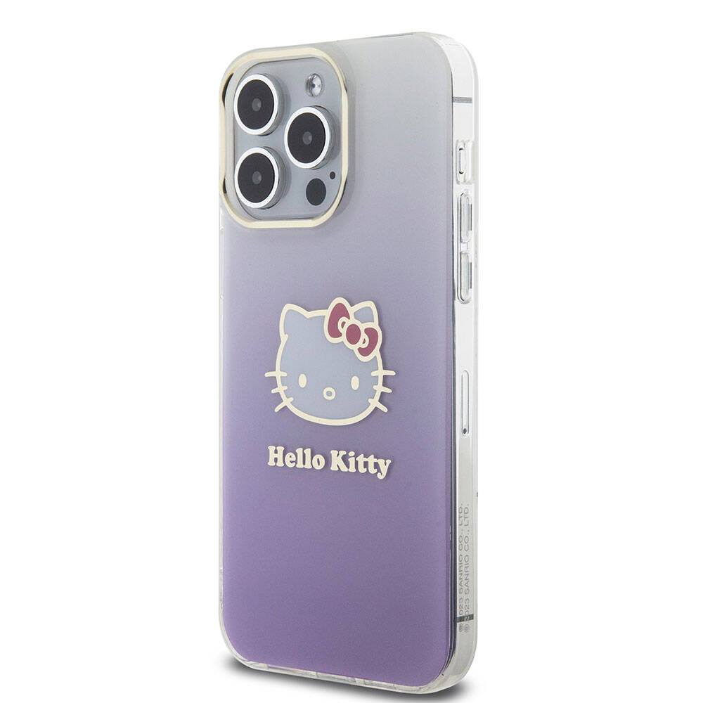 Hello Kitty iPhone 15 Pro Max Orjinal Lisanslı Yazı ve İkonik Logolu Elektroplating Kaplama Gradyan Kılıf