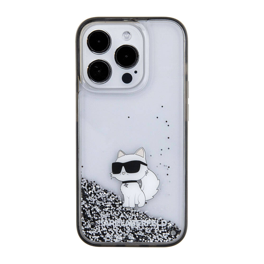 Karl Lagerfeld iPhone 15 Pro Max Choupette Sıvılı Glitter Orjinal Lisanslı Telefon Kılıfı - 5