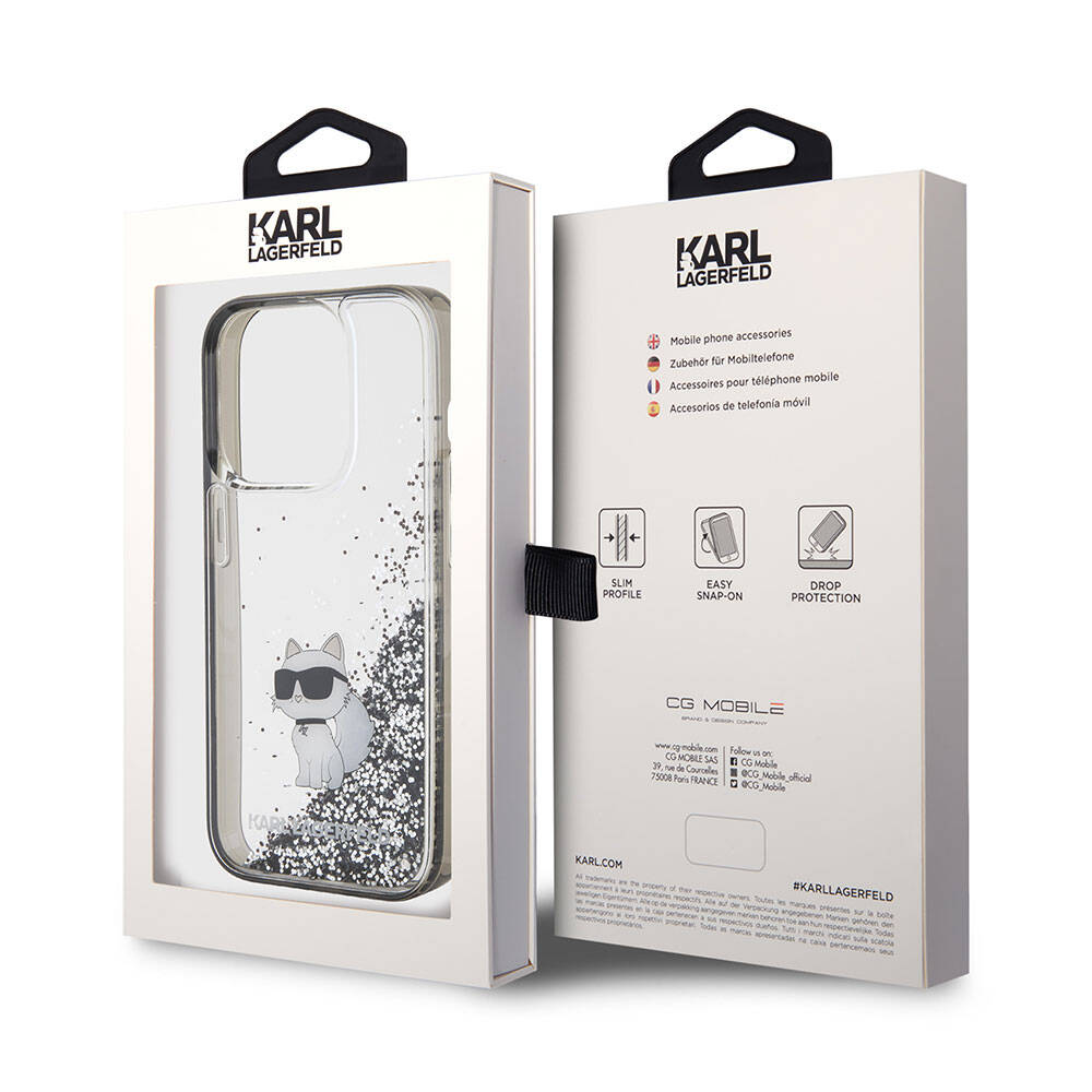 Karl Lagerfeld iPhone 15 Pro Max Choupette Sıvılı Glitter Orjinal Lisanslı Telefon Kılıfı - 7