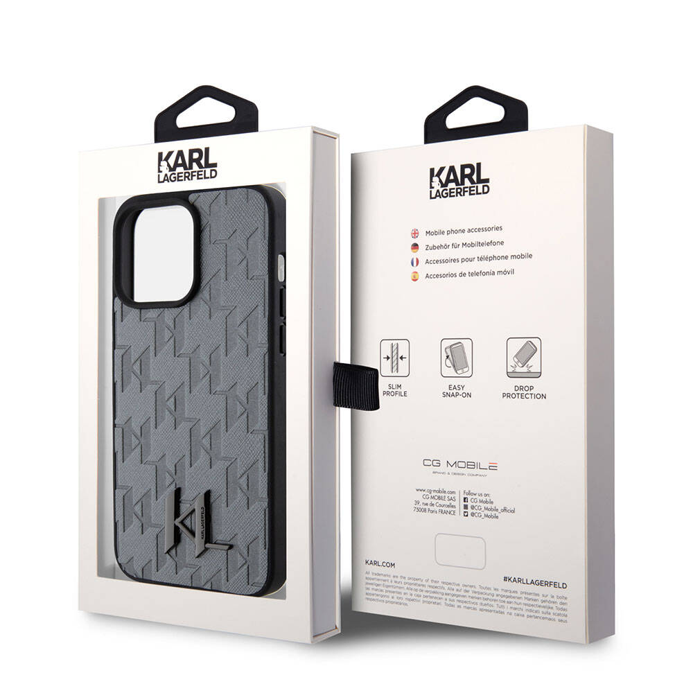 Karl Lagerfeld iPhone 15 Pro Max Kılıf Hot Stamp K&L Metal Logo Orjinal Lisanslı Telefon Kılıfı - 14