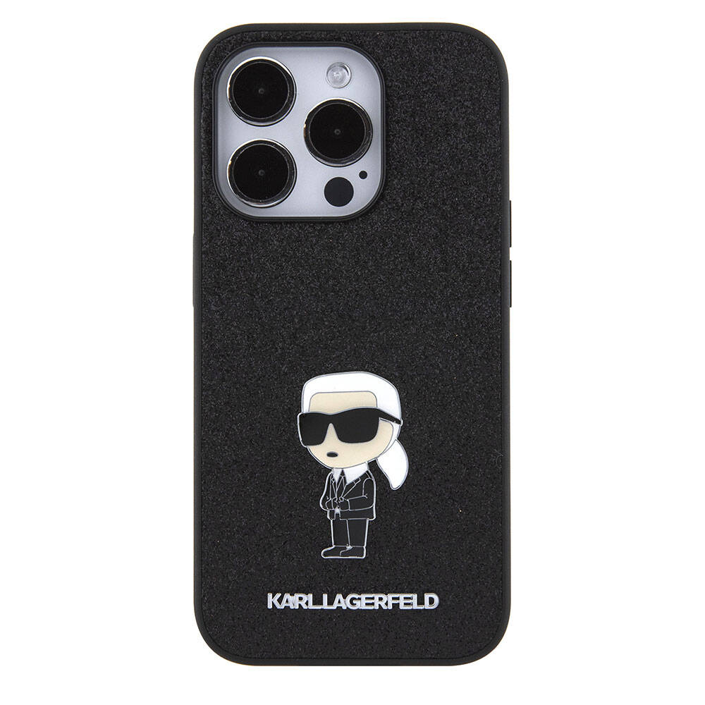 Karl Lagerfeld iPhone 15 Pro Max İkonik Fixed Glitter Metal Logo Orjinal Lisanslı Telefon Kılıfı - 4