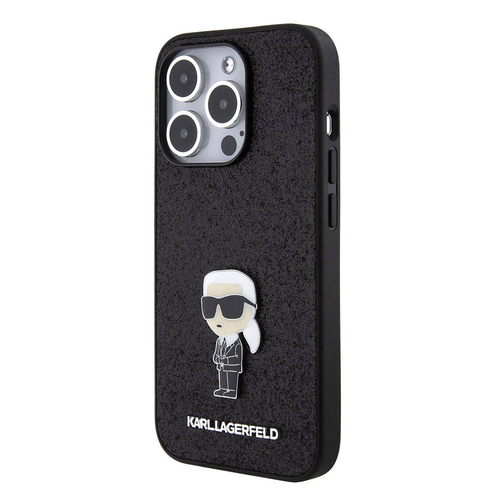 Karl Lagerfeld iPhone 15 Pro Max İkonik Fixed Glitter Metal Logo Orjinal Lisanslı Telefon Kılıfı - 3