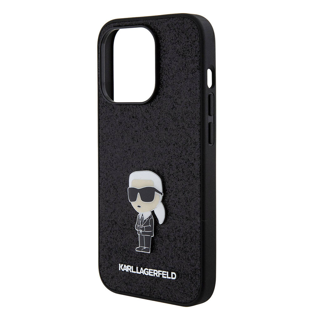 Karl Lagerfeld iPhone 15 Pro Max İkonik Fixed Glitter Metal Logo Orjinal Lisanslı Telefon Kılıfı - 5