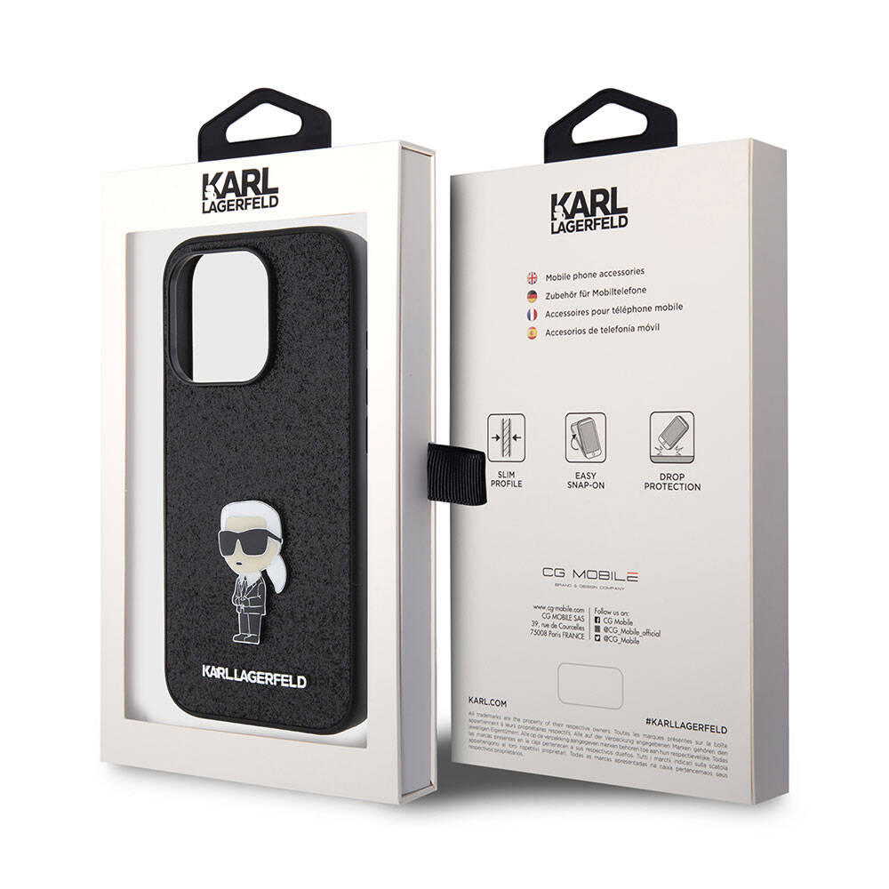 Karl Lagerfeld iPhone 15 Pro Max İkonik Fixed Glitter Metal Logo Orjinal Lisanslı Telefon Kılıfı - 7
