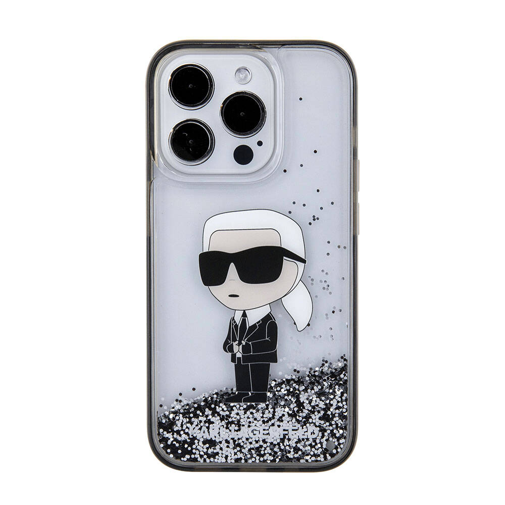 Karl Lagerfeld iPhone 15 Pro Max İkonik Sıvılı Glitter Orjinal Lisanslı Telefon Kılıfı - 4