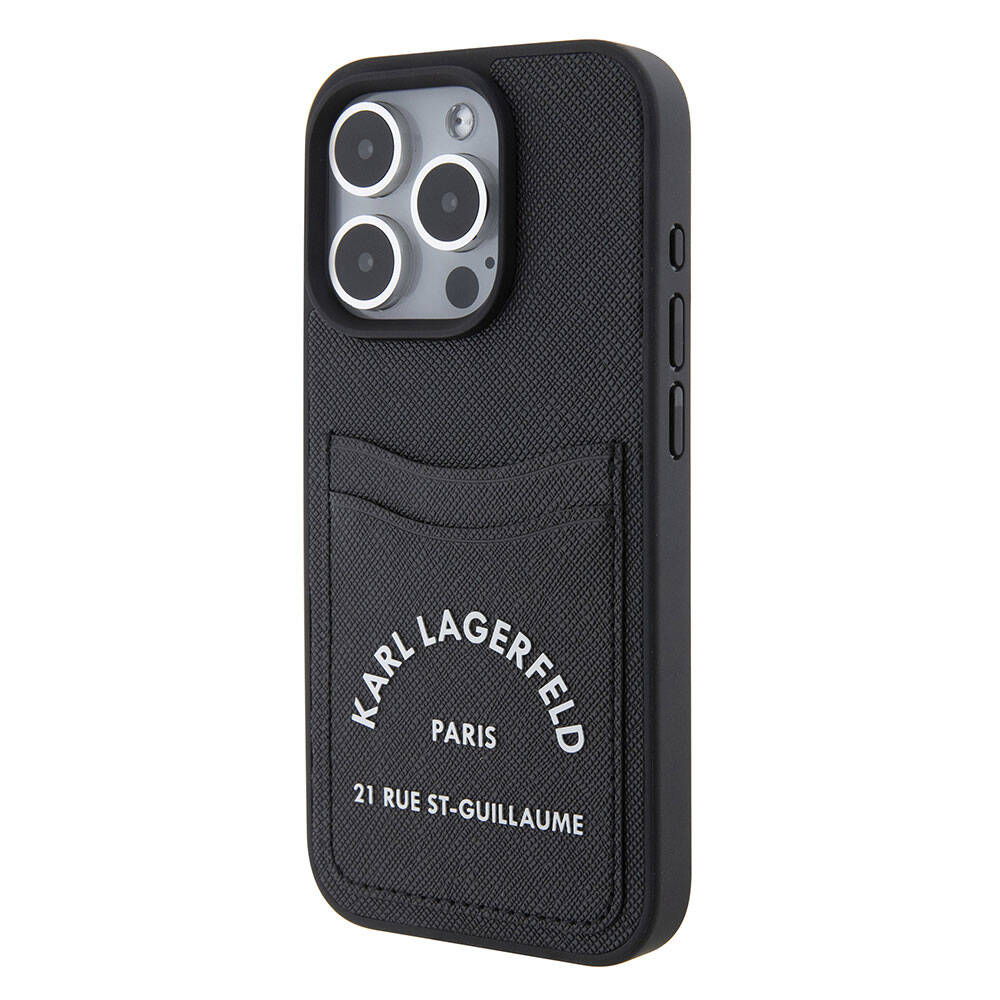 Karl Lagerfeld iPhone 15 Pro Max Kartlıklı Saffiano 3D RSG Logo Orjinal Lisanslı Telefon Kılıfı - 3