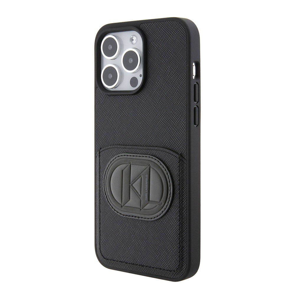 Karl Lagerfeld iPhone 15 Pro Max Kartlıklı Saffiano K&L Patch Orjinal Lisanslı Telefon Kılıfı - 2