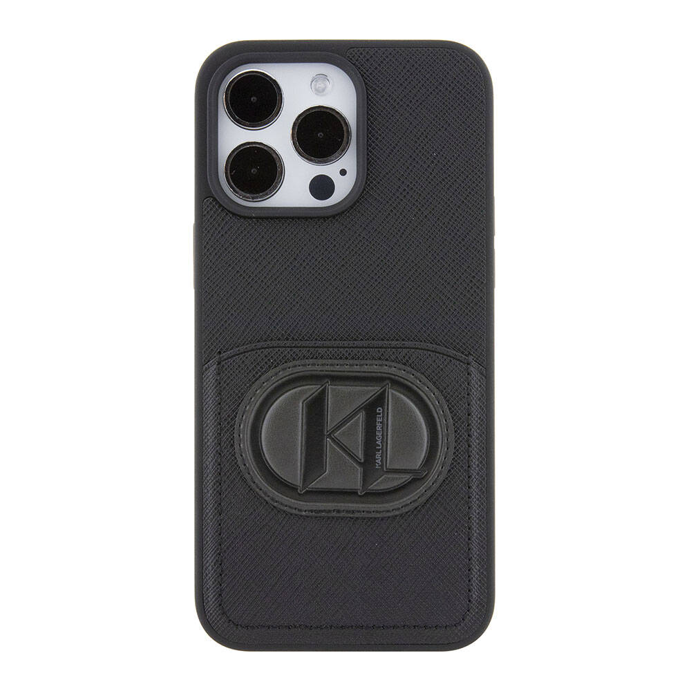 Karl Lagerfeld iPhone 15 Pro Max Kartlıklı Saffiano K&L Patch Orjinal Lisanslı Telefon Kılıfı - 3