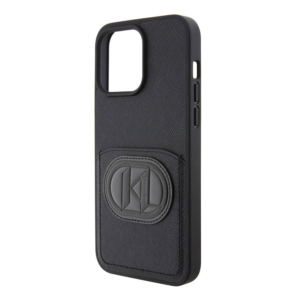 Karl Lagerfeld iPhone 15 Pro Max Kartlıklı Saffiano K&L Patch Orjinal Lisanslı Telefon Kılıfı - 5