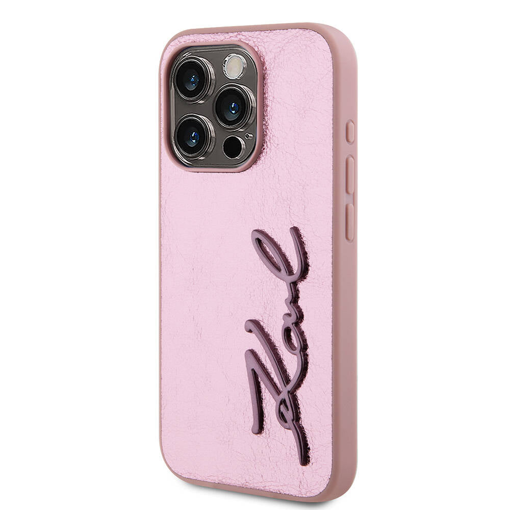 Karl Lagerfeld iPhone 15 Pro Max Orjinal Lisanslı 3D KL Yazılı Tüylü Arka Yüzey Saffiano Rhinestones Telefon Kılıfı - 2