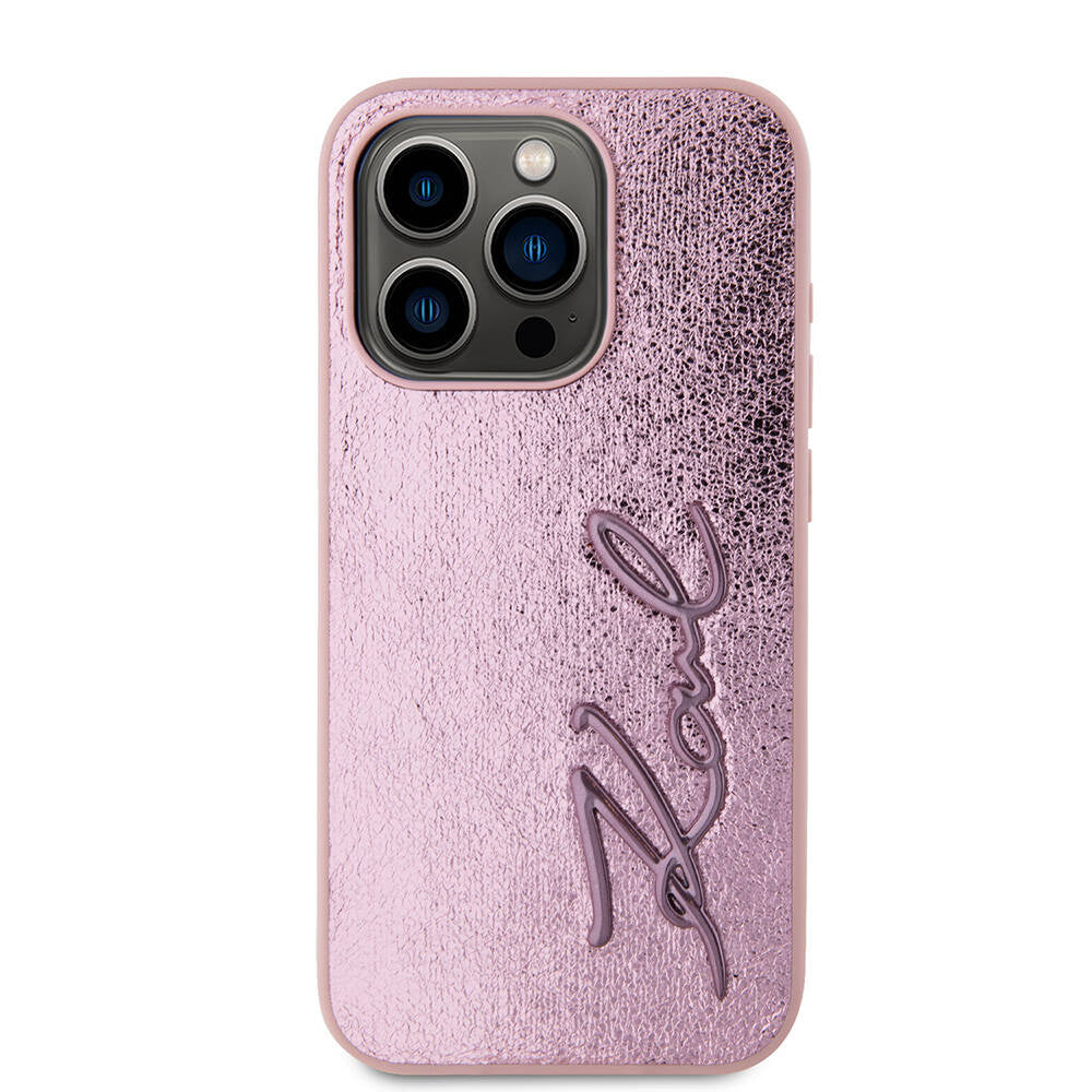 Karl Lagerfeld iPhone 15 Pro Max Orjinal Lisanslı 3D KL Yazılı Tüylü Arka Yüzey Saffiano Rhinestones Telefon Kılıfı - 3