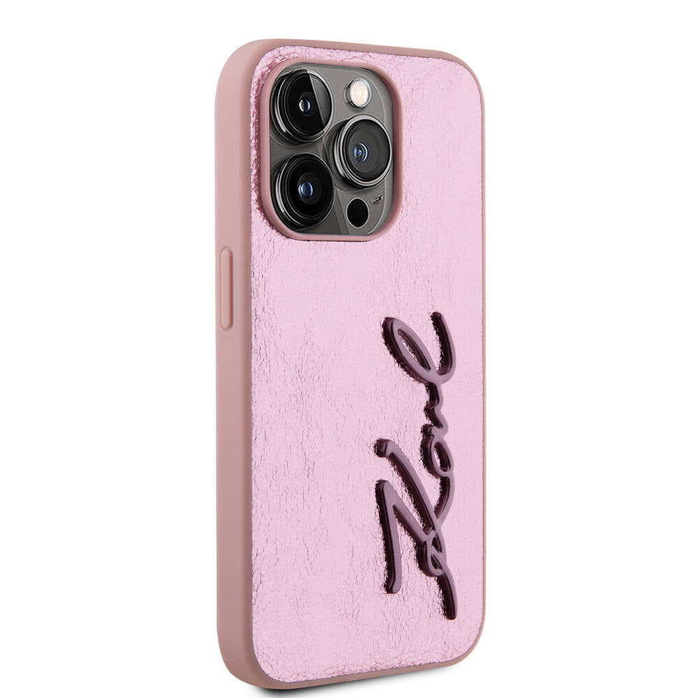 Karl Lagerfeld iPhone 15 Pro Max Orjinal Lisanslı 3D KL Yazılı Tüylü Arka Yüzey Saffiano Rhinestones Telefon Kılıfı - 4