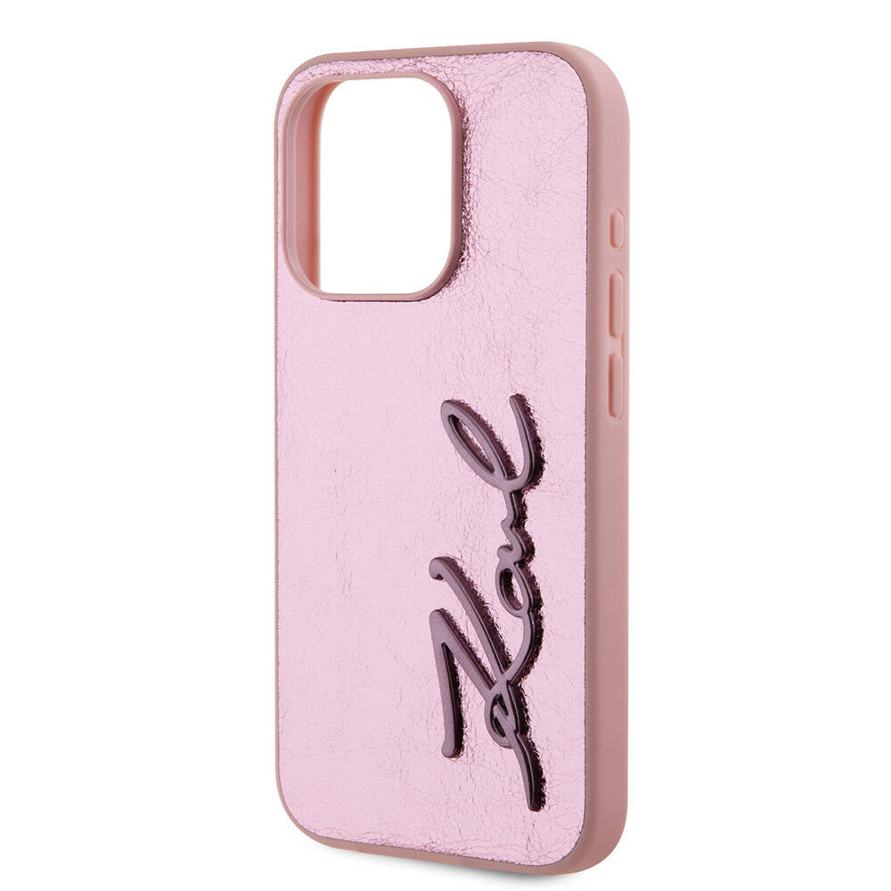 Karl Lagerfeld iPhone 15 Pro Max Orjinal Lisanslı 3D KL Yazılı Tüylü Arka Yüzey Saffiano Rhinestones Telefon Kılıfı - 6