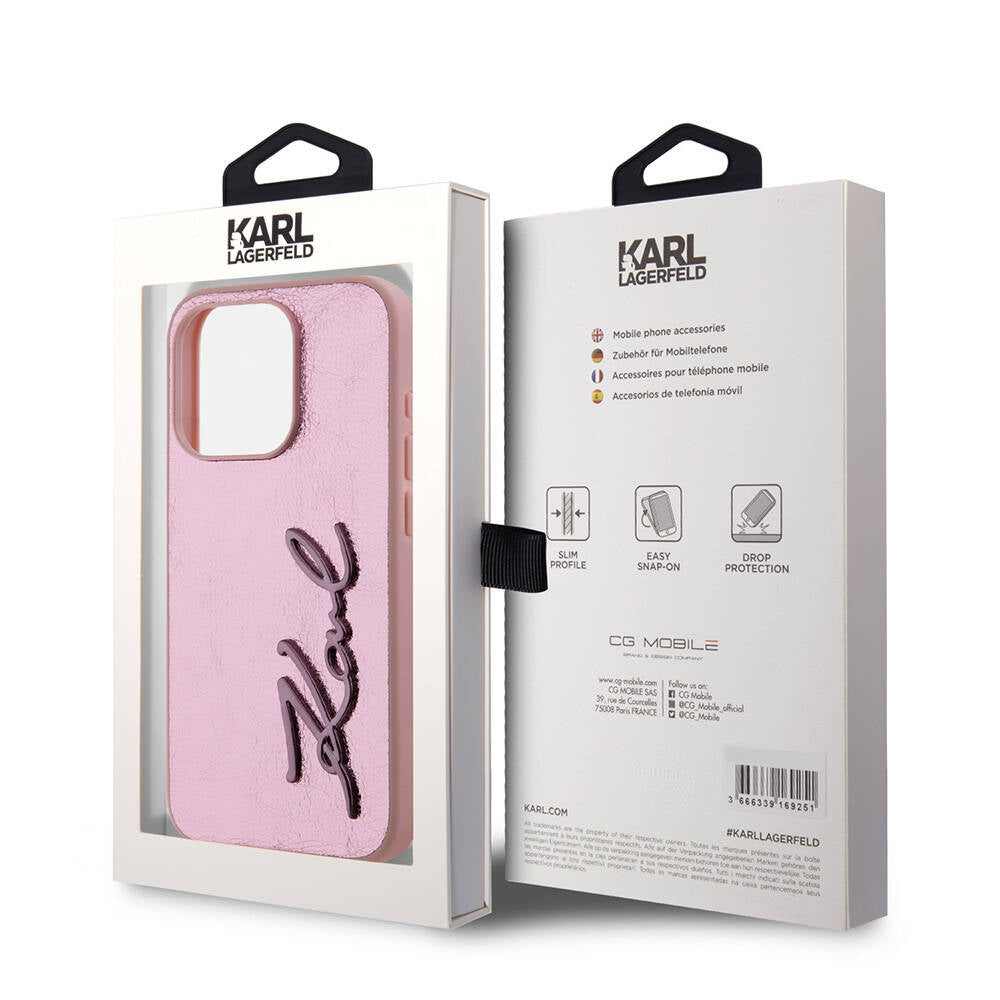 Karl Lagerfeld iPhone 15 Pro Max Orjinal Lisanslı 3D KL Yazılı Tüylü Arka Yüzey Saffiano Rhinestones Telefon Kılıfı - 15