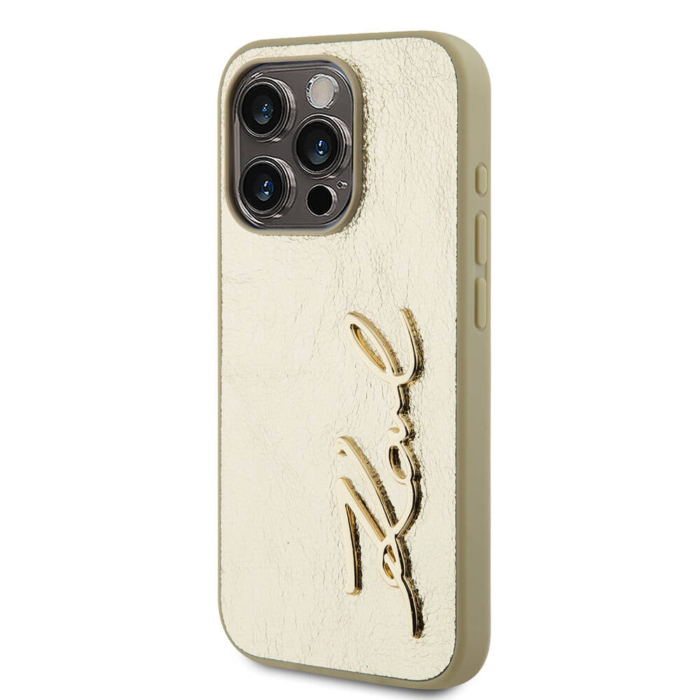 Karl Lagerfeld iPhone 15 Pro Max Orjinal Lisanslı 3D KL Yazılı Tüylü Arka Yüzey Saffiano Rhinestones Telefon Kılıfı - 8