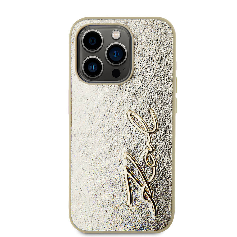 Karl Lagerfeld iPhone 15 Pro Max Orjinal Lisanslı 3D KL Yazılı Tüylü Arka Yüzey Saffiano Rhinestones Telefon Kılıfı - 9