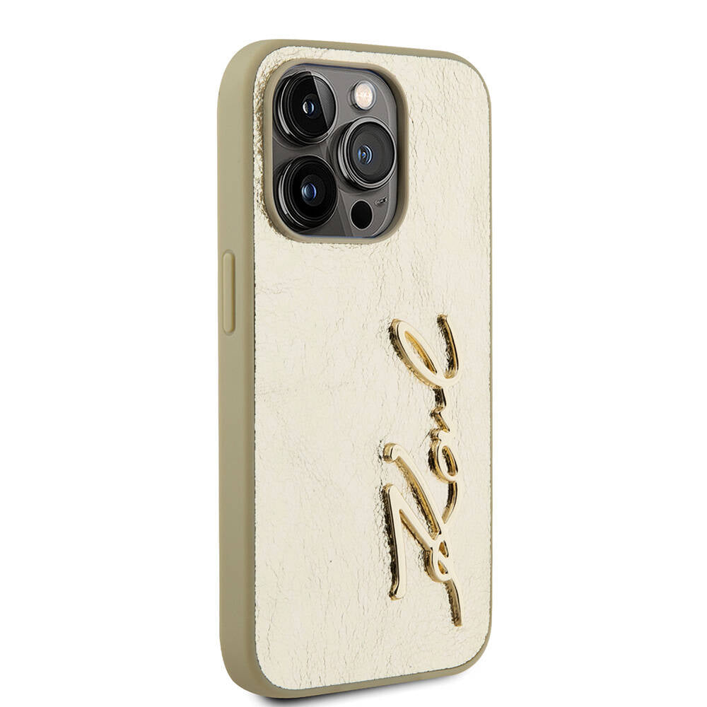 Karl Lagerfeld iPhone 15 Pro Max Orjinal Lisanslı 3D KL Yazılı Tüylü Arka Yüzey Saffiano Rhinestones Telefon Kılıfı - 10