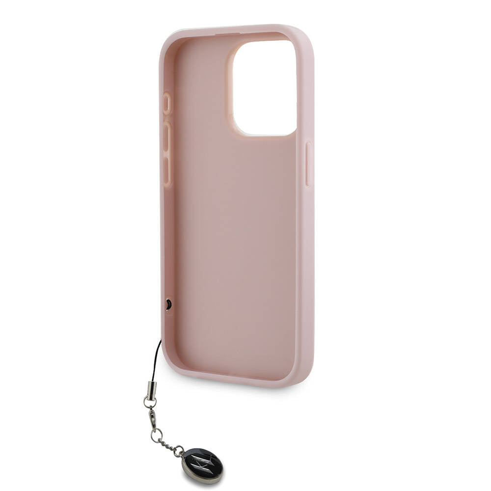 Karl Lagerfeld iPhone 15 Pro Max Orjinal Lisanslı Anahtarlıklı Taşlı KL Yazılı Saffiano Rhinestones Telefon Kılıfı - 6