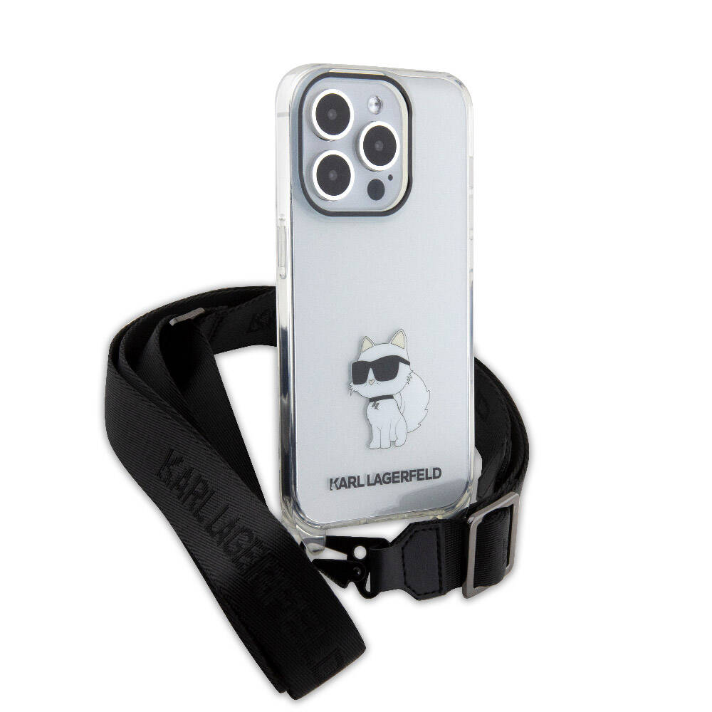 Karl Lagerfeld iPhone 15 Pro Max Orjinal Lisanslı Boyun Askılı Choupette İkonik Crossbody Telefon Kılıfı - 3
