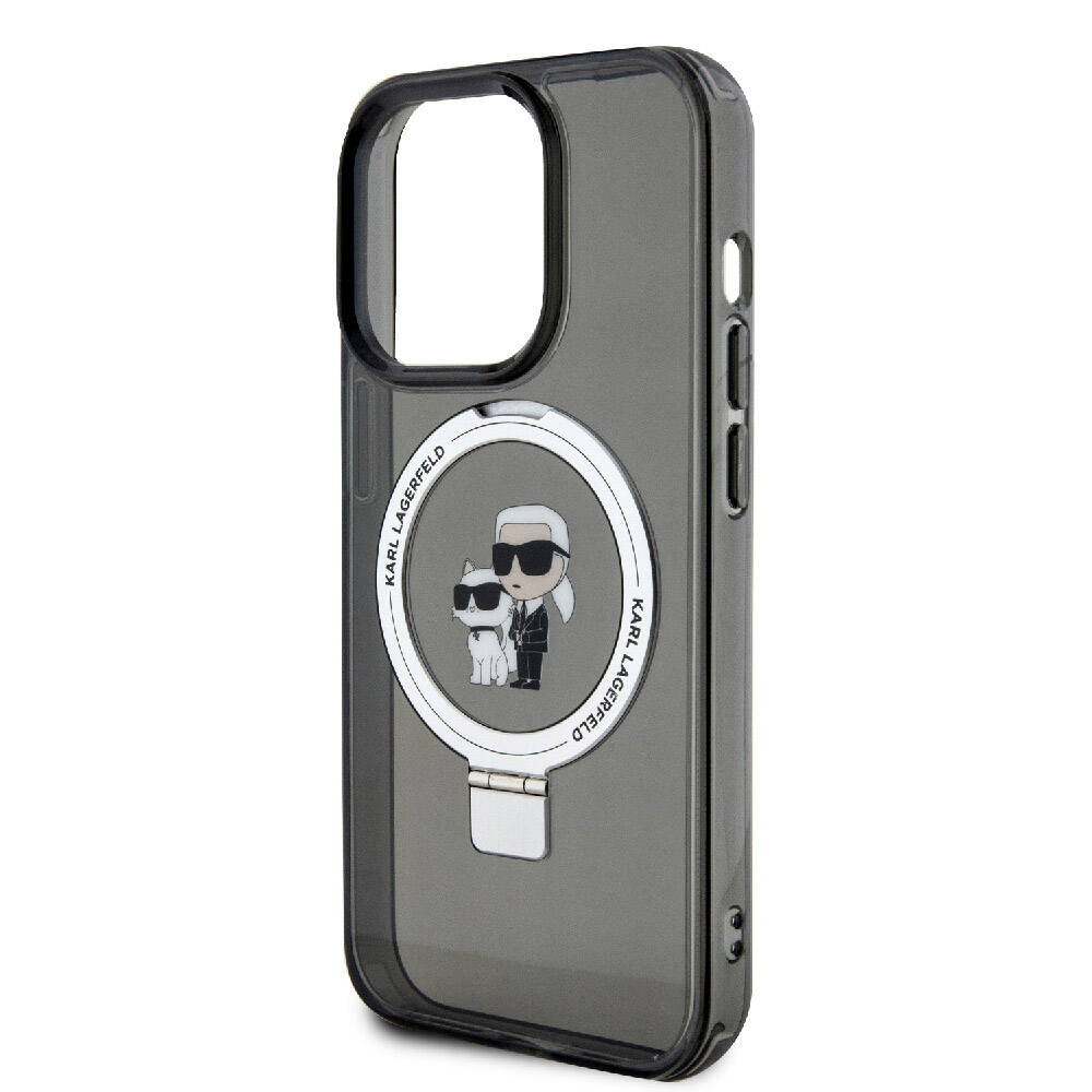 Karl Lagerfeld iPhone 15 Pro Max Orjinal Lisanslı Magsafe Şarj Özellikli K&C İkonik Baskılı Ring Standlı Telefon Kılıfı - 9