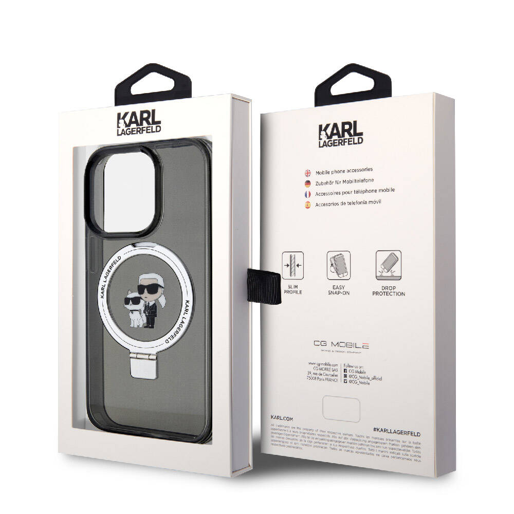 Karl Lagerfeld iPhone 15 Pro Max Orjinal Lisanslı Magsafe Şarj Özellikli K&C İkonik Baskılı Ring Standlı Telefon Kılıfı - 11