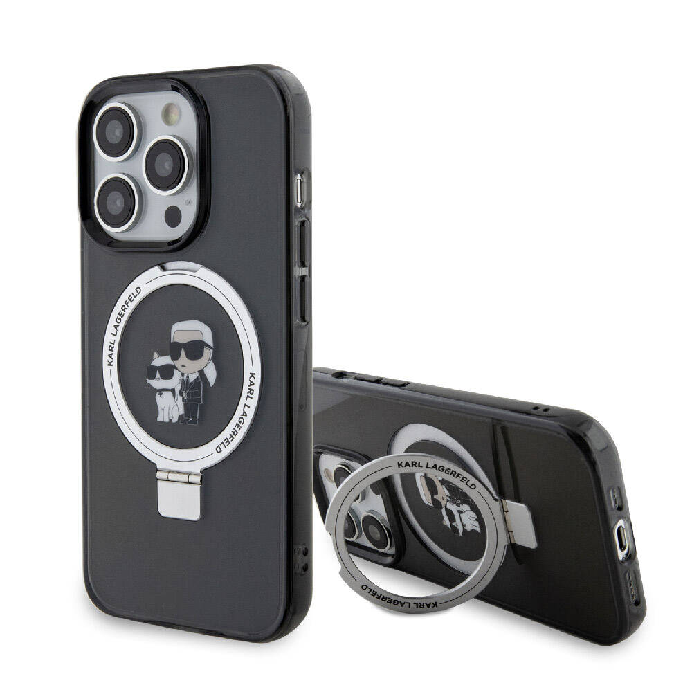 Karl Lagerfeld iPhone 15 Pro Max Orjinal Lisanslı Magsafe Şarj Özellikli K&C İkonik Baskılı Ring Standlı Telefon Kılıfı - 8