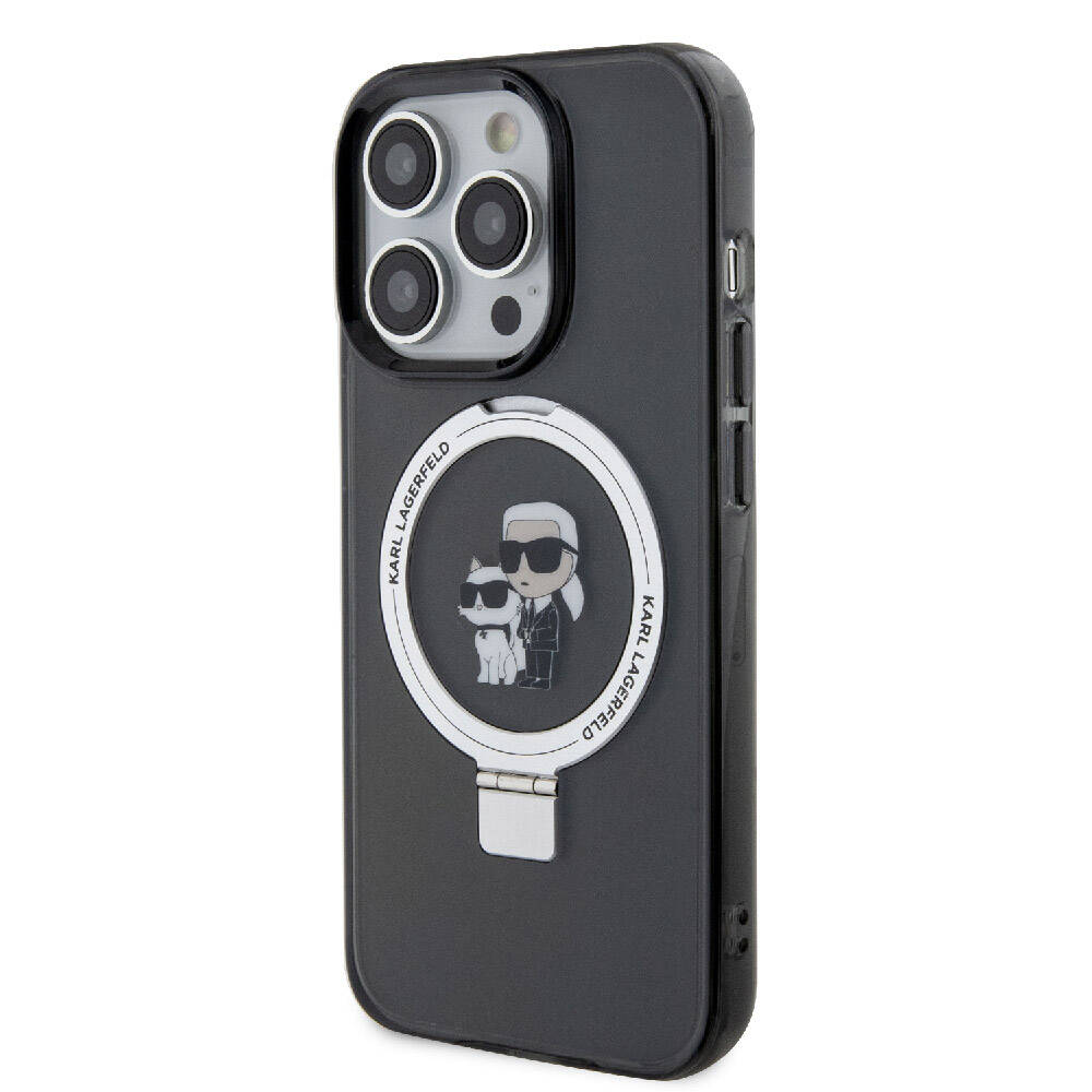 Karl Lagerfeld iPhone 15 Pro Max Orjinal Lisanslı Magsafe Şarj Özellikli K&C İkonik Baskılı Ring Standlı Telefon Kılıfı - 12