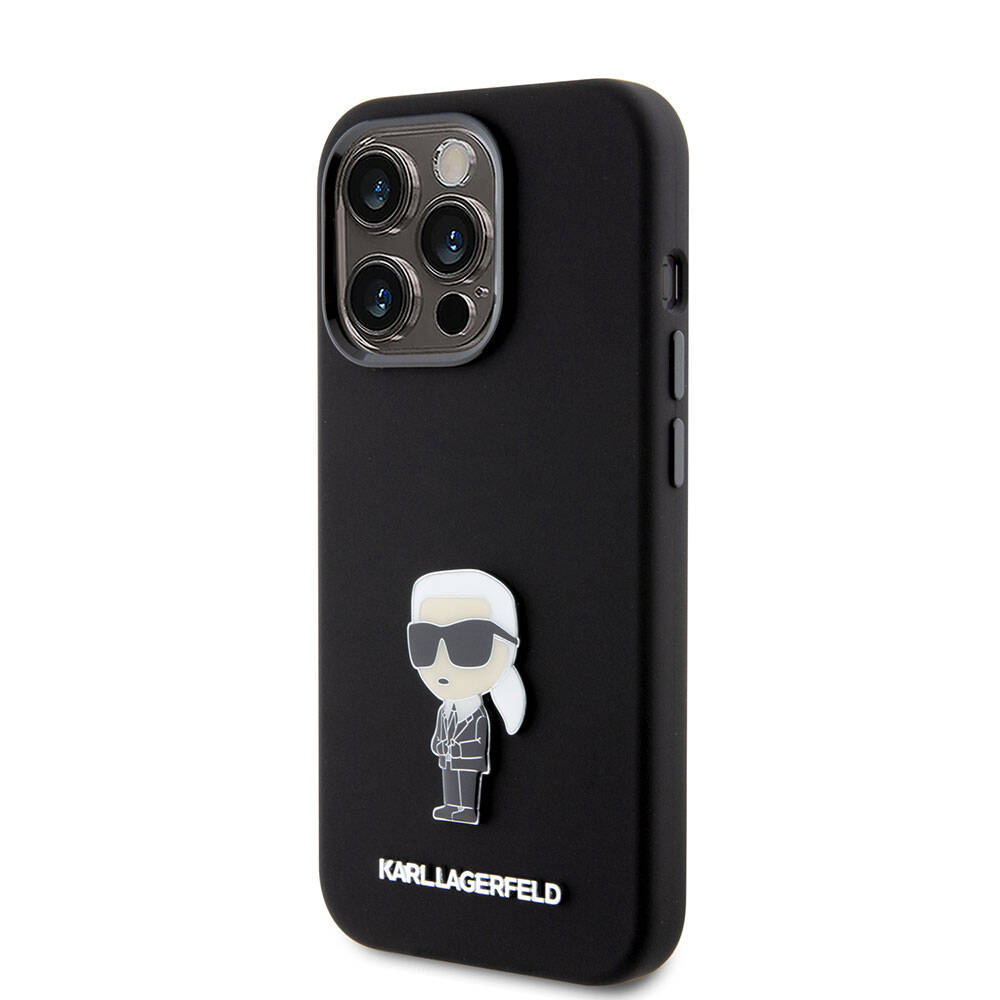 Karl Lagerfeld iPhone 15 Pro Max Silikon İkonik Metal Logo Orjinal Lisanslı Telefon Kılıfı - 3