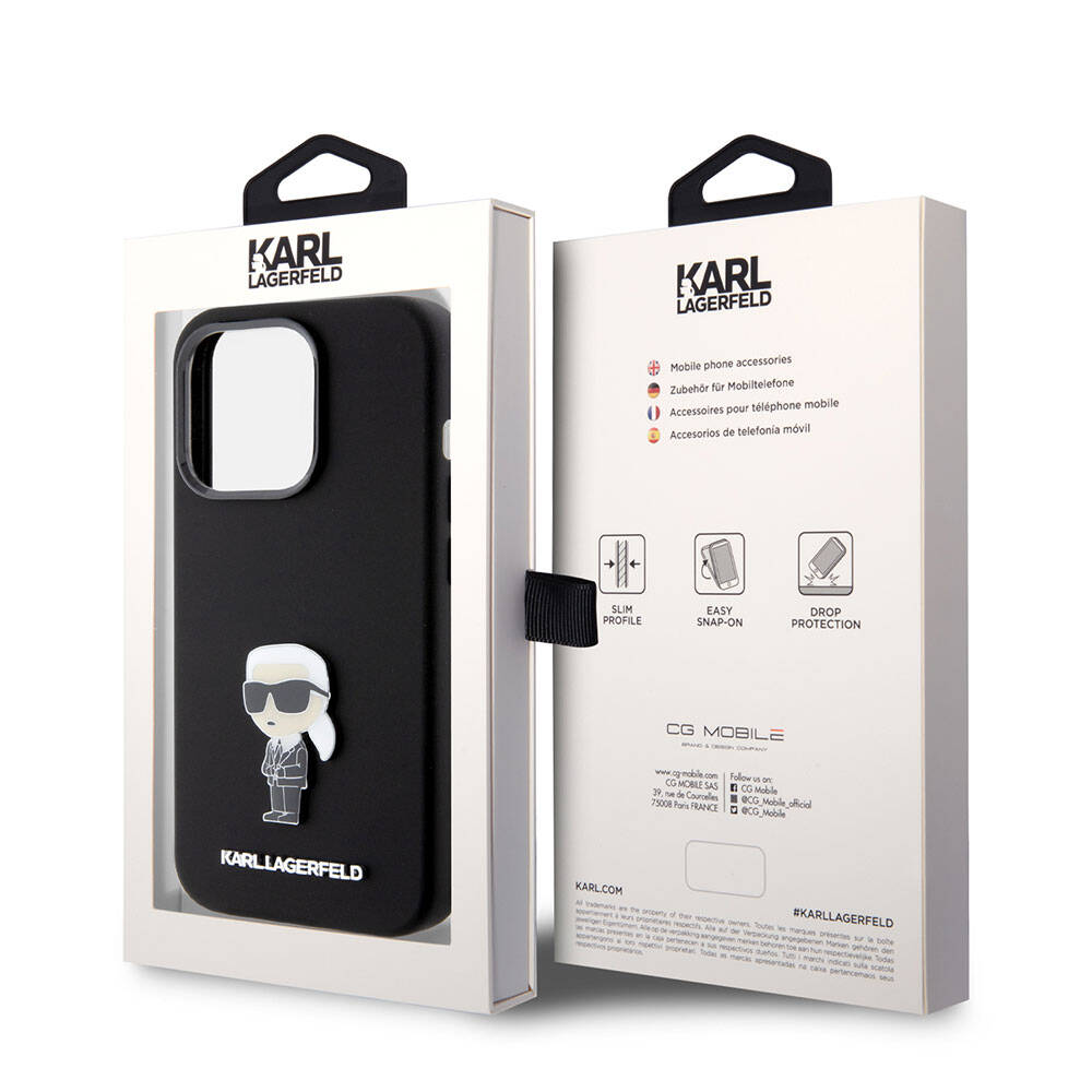 Karl Lagerfeld iPhone 15 Pro Max Silikon İkonik Metal Logo Orjinal Lisanslı Telefon Kılıfı - 7