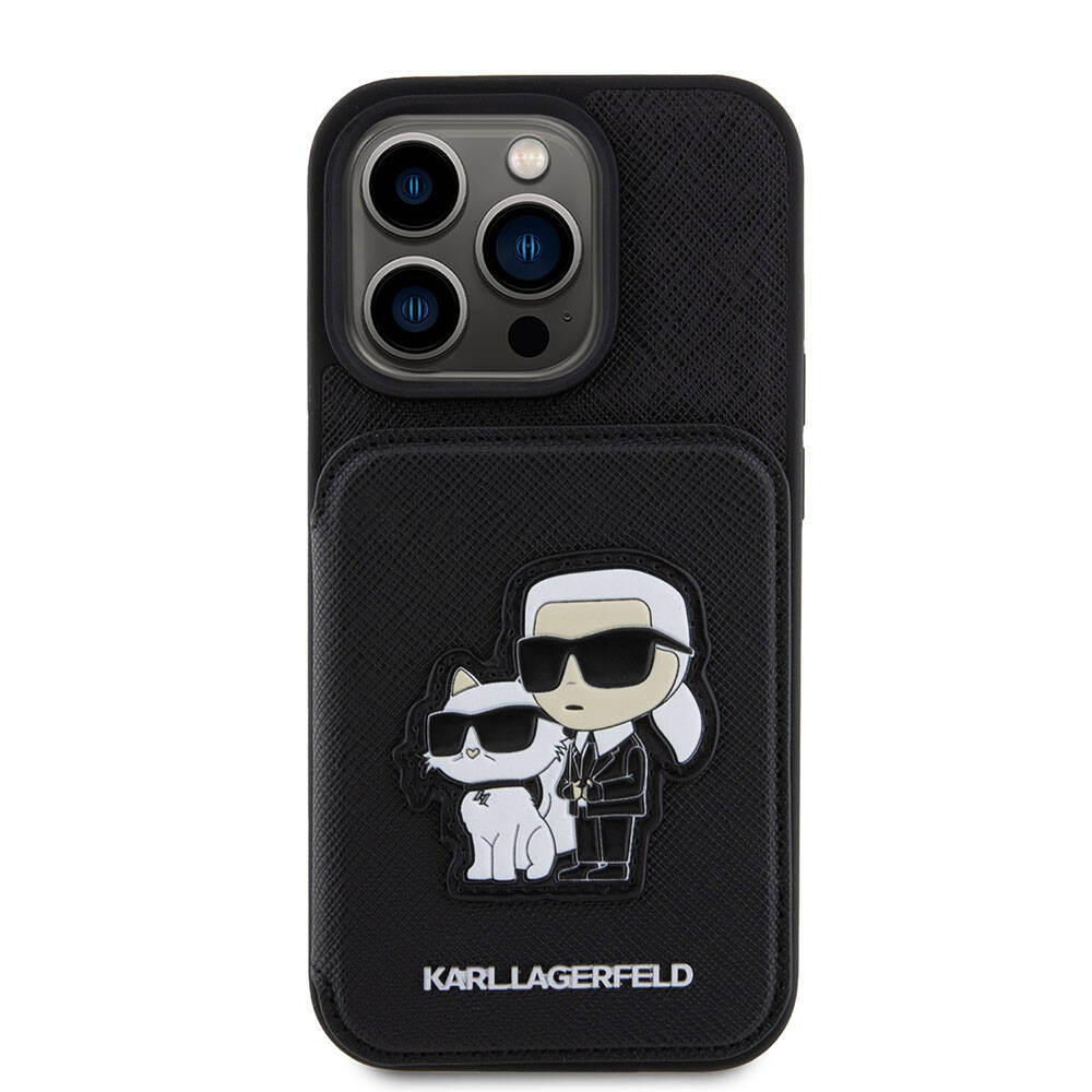Karl Lagerfeld iPhone 15 Pro Max Standlı Kartlıklı Saffiano K&C Metal Logo Orjinal Lisanslı Telefon Kılıfı - 4