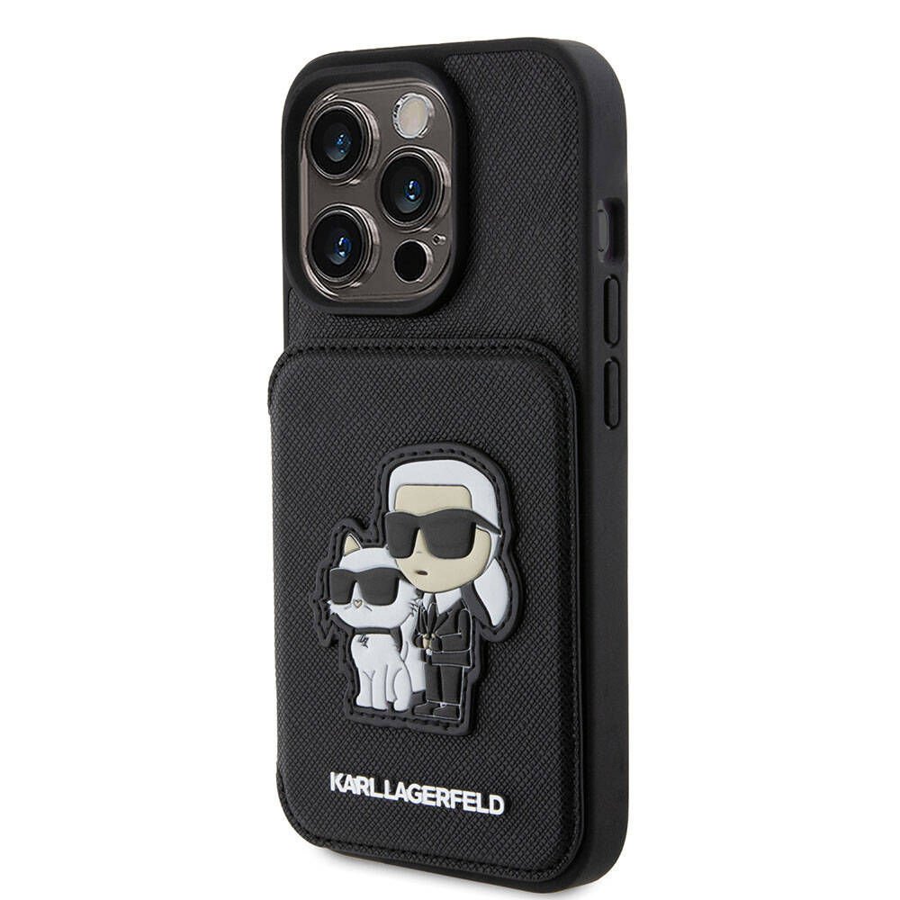 Karl Lagerfeld iPhone 15 Pro Max Standlı Kartlıklı Saffiano K&C Metal Logo Orjinal Lisanslı Telefon Kılıfı - 3