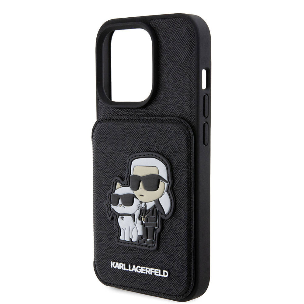 Karl Lagerfeld iPhone 15 Pro Max Standlı Kartlıklı Saffiano K&C Metal Logo Orjinal Lisanslı Telefon Kılıfı - 5