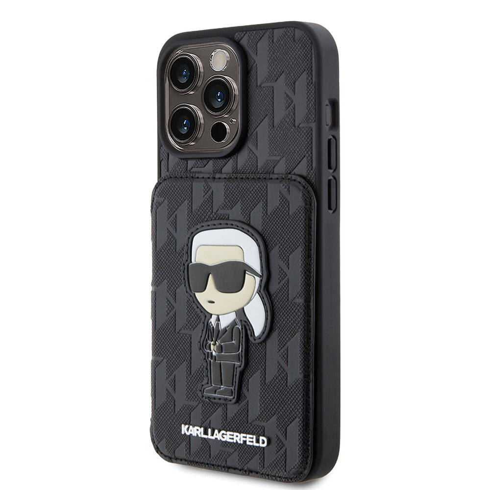 Karl Lagerfeld iPhone 15 Pro Max Standlı Kartlıklı Saffiano Monogram İkonik Metal Logo Orjinal Lisanslı Telefon Kılıfı - 2