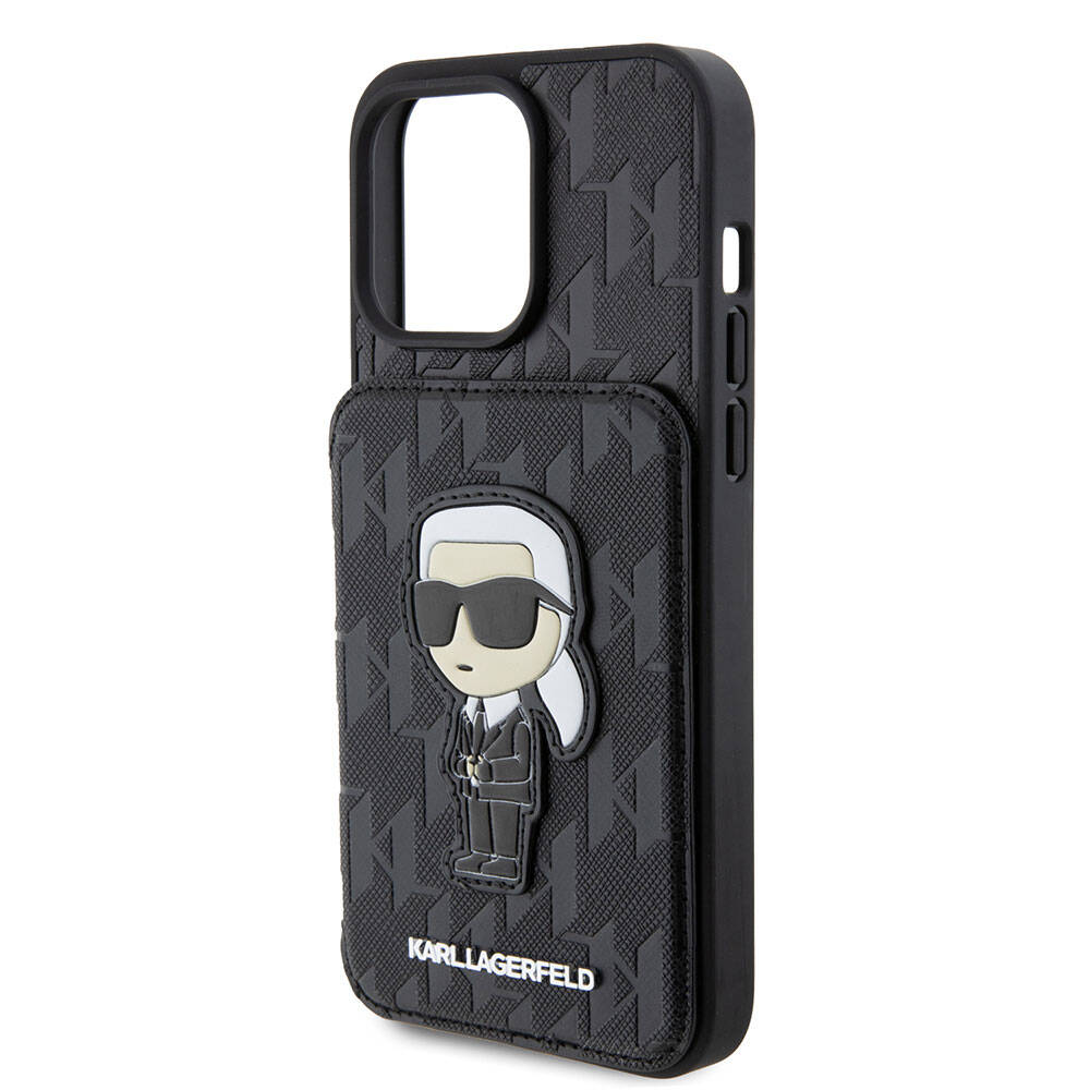 Karl Lagerfeld iPhone 15 Pro Max Standlı Kartlıklı Saffiano Monogram İkonik Metal Logo Orjinal Lisanslı Telefon Kılıfı - 5
